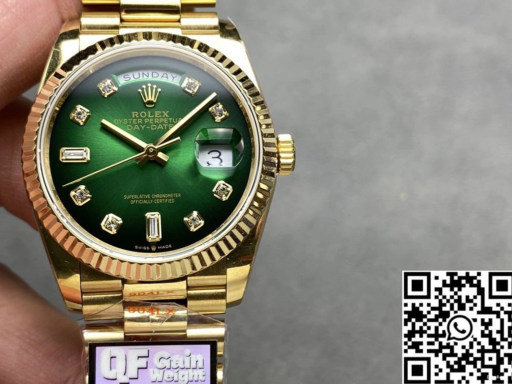 QF Date Day Tungsten Factory Dial Yellow Gold Steel 36mm M128238-0069 Rolex Green v5 0929
